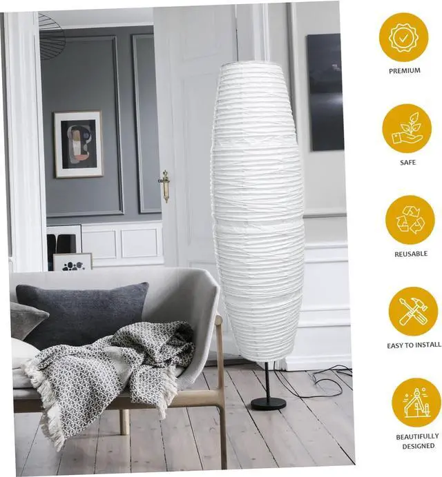 Alt view image 5 of 7 - Beaupretty Paper Floor Lamp Shade Rice Paper Floor Lamp Cover Standing Corner Lamp Cover Light Bulb Cage Guard For Bedroom Living Room White