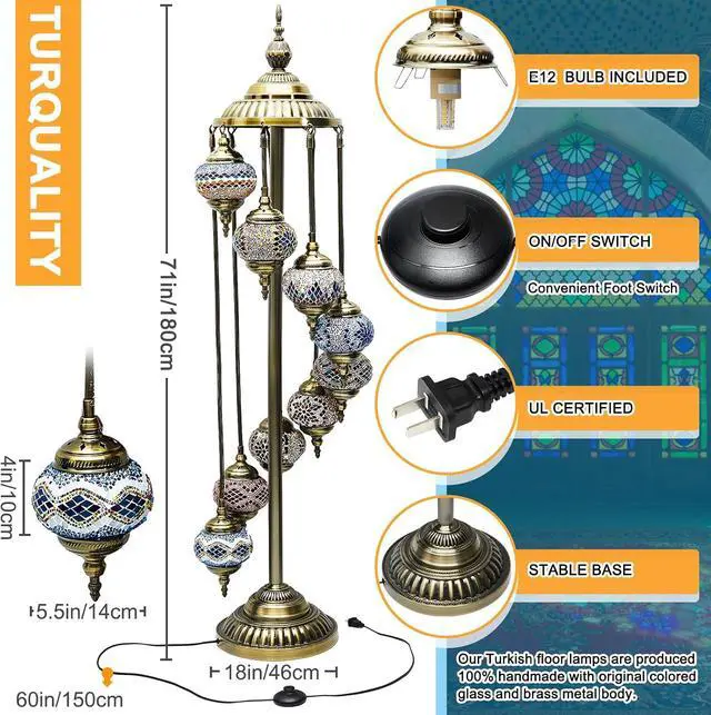 Alt view image 2 of 6 - Hortsun Turkish Lamp Moroccan Floor Lamp Handmade Globe Living Floor Lighting Bohemia Standing Lighting for Decorative Home Designs(Floor,9 Globes Style)