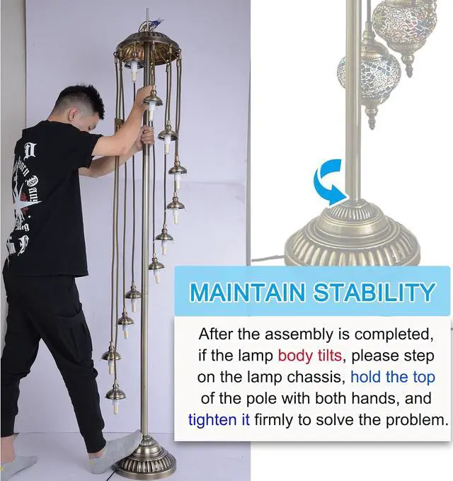 Alt view image 4 of 6 - Hortsun Turkish Lamp Moroccan Floor Lamp Handmade Globe Living Floor Lighting Bohemia Standing Lighting for Decorative Home Designs(Floor,9 Globes Style)