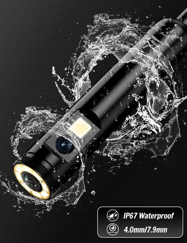 Alt view image 5 of 7 - Dual Lens Endoscope Camera with Light, 1920P HD Borescope with 8 Adjustable LED Lights, Borescope with 16.4ft Semi-Rigid Snake Camera with Light, 7.9mm IP67 Waterproof Endoscope for iOS and Android