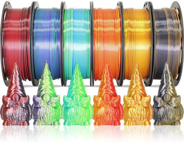 Main image of MIKA3D 6 Spools Bicolor Dual Color 1.75mm 3D Printer Filament Bundle, 3D Printing Silk PLA, Silk Black-Red/Purple-Green/Blue-Green/Red-Gold/Gold-Copper/Black-Orange, 3D Printing PLA 250g X 6 Spools