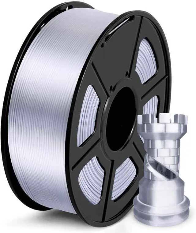 Main image of SUNLU Silk PLA Filament 1.75mm, Neatly Wound Shiny PLA 3D Printer Filament, Dimensional Accuracy +/- 0.02mm, Fit Most 3D Printers, Good Vacuum Packaging, 1kg Spool(2.2lbs), 330 Meters, Silky Silver