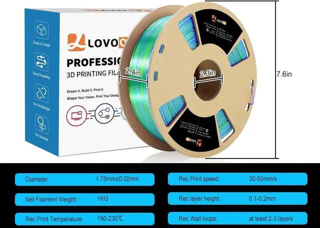 Alt view image 6 of 6 - LOVOON 3D Printer Filament, Tricolor PLA Filament 1.75mm Silk Rainbow Filament Green-Red-Blue, 3D Printing Accessories PLA Filament Multicolor, Dimensional Accuracy +/-0.02mm, 2.2lbs/Spool