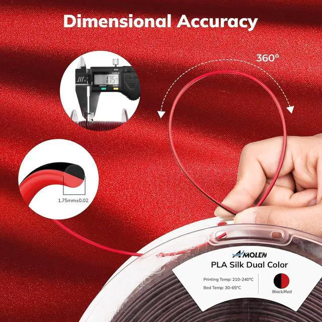 Alt view image 5 of 7 - AMOLEN Silk PLA 3D Printer Filament Bundle, Shiny Dual Color PLA Filament 1.75mm Pack, Color Change PLA 3D Printing Filament for Most FDM 3D Printer, Black Series 200g X 4 Spools