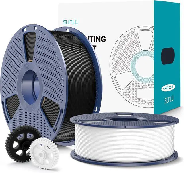 Main image of SUNLU PLA+2.0 3D Printer Filament 2KG, Upgrade PLA+ Filament 1.75mm, Tougher and Stronger, Dimensional Accuracy +/-0.02mm, 1KG per Spool, 2 Pack, 2KG Total, Black+White