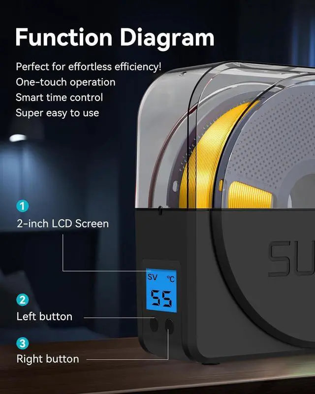 Alt view image 4 of 7 - SUNLU Filament Dryer Box for 3D Printer Filament, S1 Plus Filament Dehydrator with Fan Design, Filament Storage can Keep 1.75 2.85 3.00mm PLA PETG ABS Filament Dry During 3D Printing (Black)