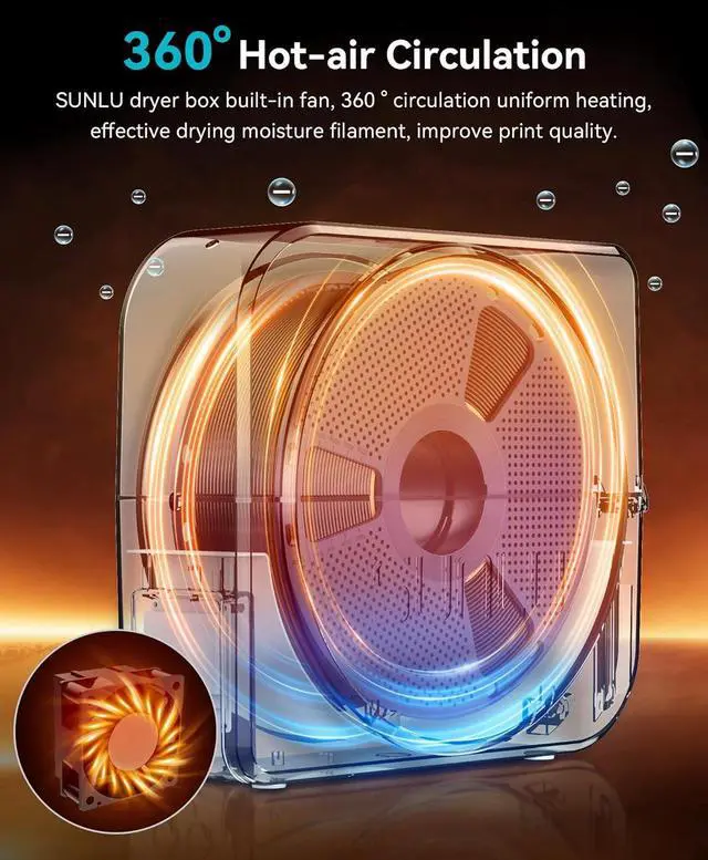 Alt view image 2 of 7 - SUNLU Filament Dryer Box for 3D Printer Filament, S1 Plus Filament Dehydrator with Fan Design, Filament Storage can Keep 1.75 2.85 3.00mm PLA PETG ABS Filament Dry During 3D Printing (Black)
