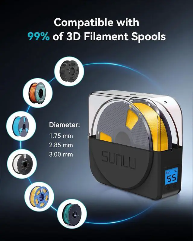 Alt view image 5 of 7 - SUNLU Filament Dryer Box for 3D Printer Filament, S1 Plus Filament Dehydrator with Fan Design, Filament Storage can Keep 1.75 2.85 3.00mm PLA PETG ABS Filament Dry During 3D Printing (Black)