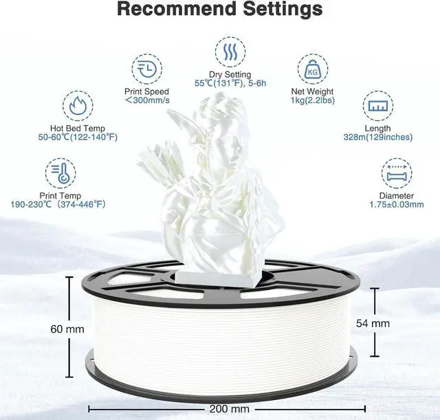 Alt view image 5 of 7 - Silk White PLA Filament 1.75mm 1kg(2.2lbs), High Speed Pearl 3D Printer Filament PLA for Fast Printing, Low Warp & Clog-Free, Dimensional Accuracy +/- 0.03mm Fits for FDM 3D Printers