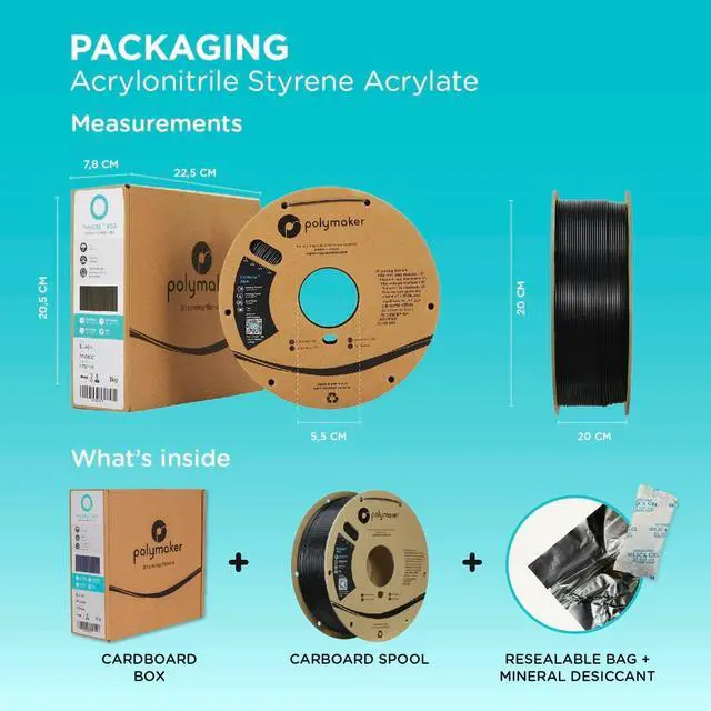Alt view image 7 of 7 - Polymaker ASA Filament 1.75mm Blue, 1kg ASA 3D Printing Filament, Heat & Weather Resistant - ASA 3D Printer Filament Perfect for Printing Outdoor Functional Parts