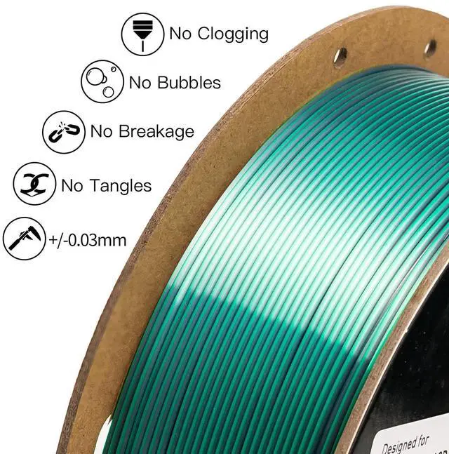 Alt view image 5 of 7 - INLAND Micro Center Dual Color Silk PLA 3D Printer Filament 1.75mm - Gray to Green Color Change - Coextrusion Silk Filament - Dimensional Accuracy +/- 0.03mm - 1kg Cardboard Spool (2.2 lbs)