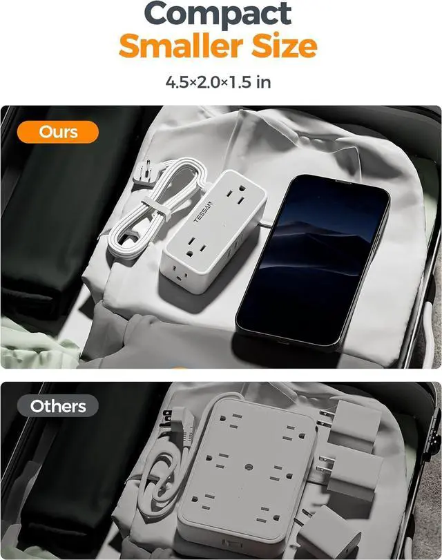 Alt view image 6 of 7 - Flat Plug Extension Cord 5 FT, TESSAN Surge Protector Power Strip with 4 AC Outlets 1 USB C and 2 USB A Ports, 900 Joules Protection, Multiple Wall Outlet Extender Suitable for Home Office Dorm