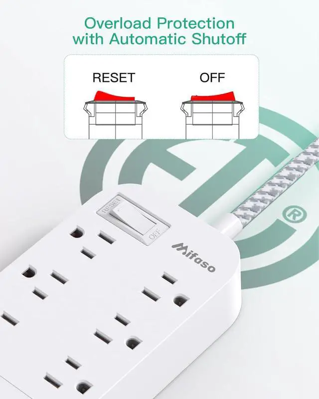 Alt view image 6 of 7 - Power Strip - 10 FT Long Flat Plug Extension Cord, 6 Outlets 2 USB A 2 USB C Ports Outlet Extender with Overload Protection, Wall Mount, Desktop Charging Station for Home, Office and Dorm Essential