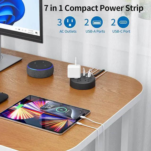 Alt view image 4 of 6 - NTONPOWER 2 Prong Power Strip, 1875W 2 Prong to 3 Prong Outlet Adapter, 2 Prong Extension Cord 5 ft, Rotating Plug, Wall Mount, 3 Outlet 2 USB A+2 USB C, Two Power Strip for Travel, Older House, Dorm