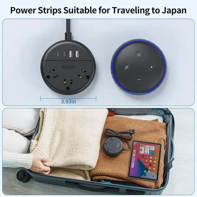 Alt view image 6 of 6 - 2 Prong Power Strip with 10ft Extension Cord, NTONPOWER 1875W/15A, 180° Rotating Plug, 2 Prong to 3 Prong Outlet Adapter, Wall Mountable, 3 AC Outlets & 2 USB A & 2 USB C, Ideal for Older House Office