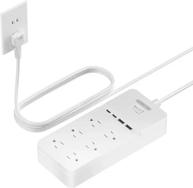Main image of NTONPOWER 2 Prong Power Strip with 10ft Extension Cord, 2100J Surge Protector 1875W with 6 Outlets 4 USB Ports (2 USB C), 3 Prong Outlet Adapter, Wall Mount for Non-Grounded Plug, Ideal for Old House