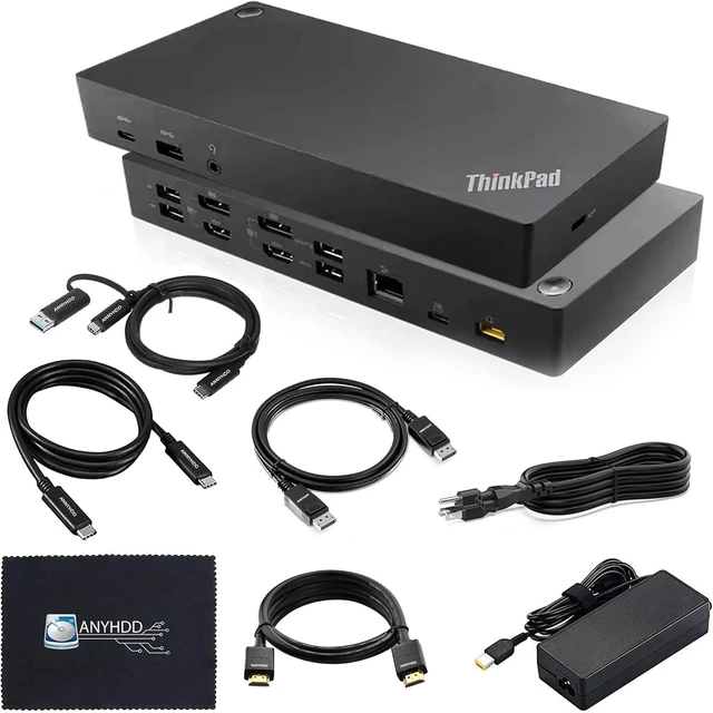 Main image of 40AF0135US Lenovo Docking Station Dual Monitor Hybrid USB-C with USB-A - 1 Year Warranty, Thinkpad Dock w/ 135W Adapter, ANYHDD HDMI, DisplayPort, USB-C Cables, Cloth - Lenovo Laptop Docking Station