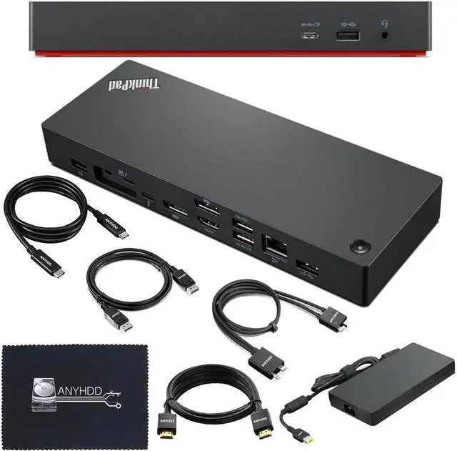 Main image of 40B00300US Lenovo Docking Station USB C Bundle - 1 Year Warranty, Supports 4K Display, Thunderbolt 4 Dock with 300W Adapter, Anyhdd HDMI, DisplayPort, Thunderbolt Cables & Cloth