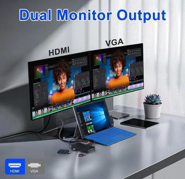 Alt view image 3 of 7 - Surface Docking Station, 11-in-1 4K@60Hz HDMI+VGA Dual Monitor Surface Dock for Surface Pro 11/10/9/8/X/7/6/5/4, Surface Laptop 7-1, Book & Laptop | 72W Fast Charging, Ethernet, USB-C 5Gbps