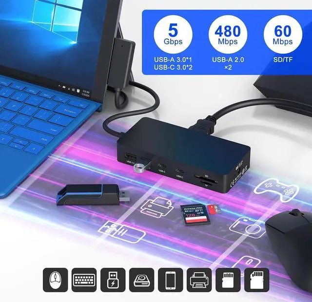 Alt view image 5 of 7 - Surface Docking Station, 11-in-1 4K@60Hz HDMI+VGA Dual Monitor Surface Dock for Surface Pro 11/10/9/8/X/7/6/5/4, Surface Laptop 7-1, Book & Laptop | 72W Fast Charging, Ethernet, USB-C 5Gbps