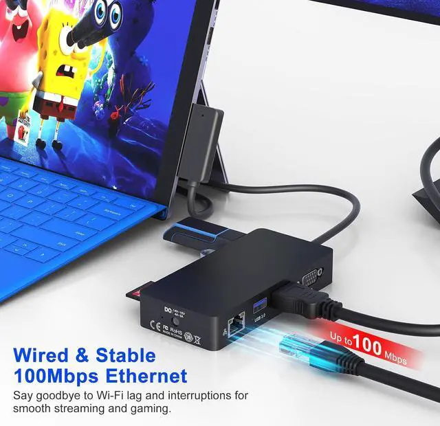 Alt view image 6 of 7 - Surface Docking Station, 11-in-1 4K@60Hz HDMI+VGA Dual Monitor Surface Dock for Surface Pro 11/10/9/8/X/7/6/5/4, Surface Laptop 7-1, Book & Laptop | 72W Fast Charging, Ethernet, USB-C 5Gbps