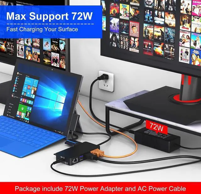 Alt view image 7 of 7 - Surface Docking Station, 11-in-1 4K@60Hz HDMI+VGA Dual Monitor Surface Dock for Surface Pro 11/10/9/8/X/7/6/5/4, Surface Laptop 7-1, Book & Laptop | 72W Fast Charging, Ethernet, USB-C 5Gbps