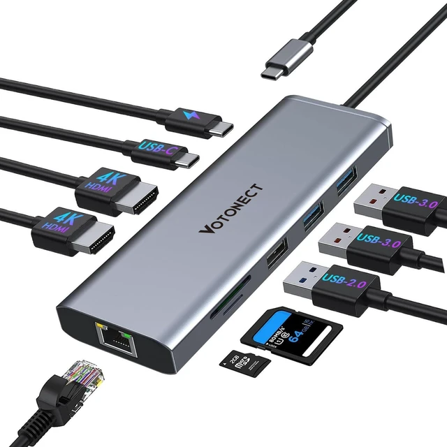 Main image of 10-in-1 USB C Hub with 4K HDMI Adapter, SD/TF Card Reader, 100W PD Charging, 2 USB 3.0 Ports, and 2 usb2.0 Ports for MacBook Pro/Air, Dell XPS, Lenovo ThinkPad, etc. (8K HDMI Docking station)