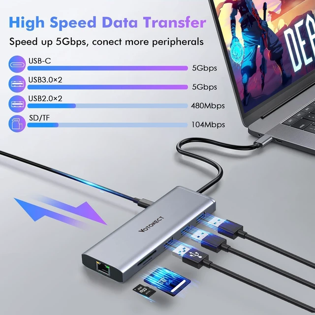 Alt view image 5 of 6 - 10-in-1 USB C Hub with 4K HDMI Adapter, SD/TF Card Reader, 100W PD Charging, 2 USB 3.0 Ports, and 2 usb2.0 Ports for MacBook Pro/Air, Dell XPS, Lenovo ThinkPad, etc. (8K HDMI Docking station)