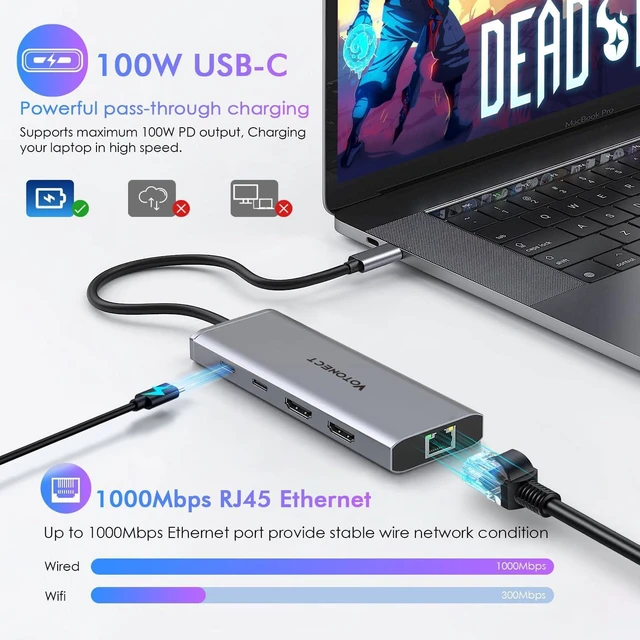 Alt view image 6 of 6 - 10-in-1 USB C Hub with 4K HDMI Adapter, SD/TF Card Reader, 100W PD Charging, 2 USB 3.0 Ports, and 2 usb2.0 Ports for MacBook Pro/Air, Dell XPS, Lenovo ThinkPad, etc. (8K HDMI Docking station)