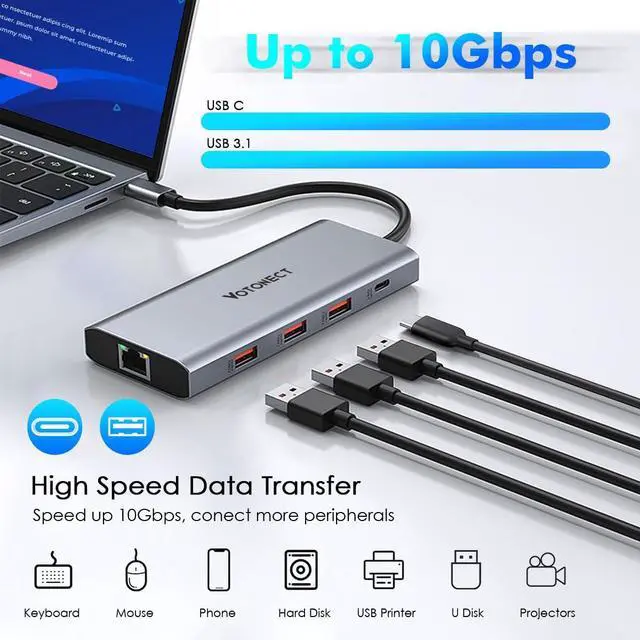 Alt view image 6 of 6 - 10-in-1 USB C Hub with 4K HDMI Adapter, SD/TF Card Reader, 100W PD Charging, 2 USB 3.0 Ports, and 2 usb2.0 Ports for MacBook Pro/Air, Dell XPS, Lenovo ThinkPad, etc. (3X 8K Docking Station)