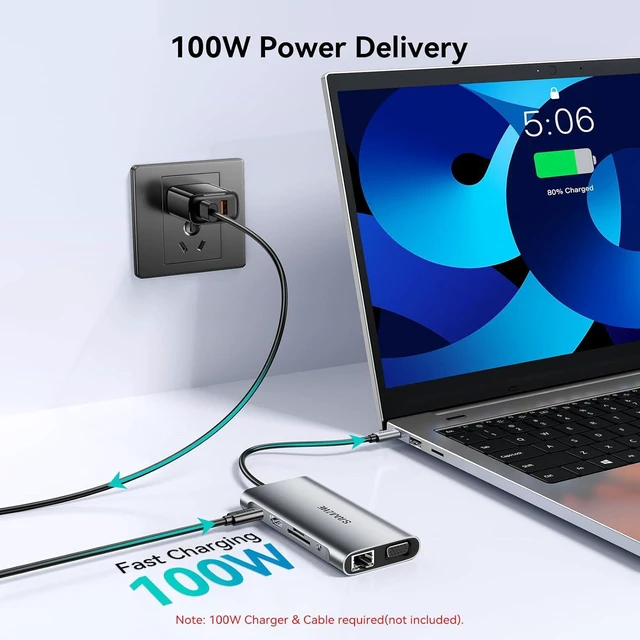 Alt view image 3 of 7 - SAMZHE USB C Docking Station 10-in-1 USB-C Hub Dual 4K HDMI Monitor Laptop Dock Stations Multiple Adapter with HDMI 4K+VGA+3 USB-A 3.0 Port+100W PD Charger+Ethernet+SD/TF+Audio