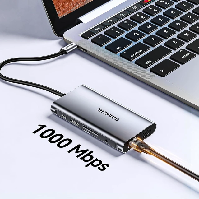 Alt view image 4 of 7 - SAMZHE USB C Docking Station 10-in-1 USB-C Hub Dual 4K HDMI Monitor Laptop Dock Stations Multiple Adapter with HDMI 4K+VGA+3 USB-A 3.0 Port+100W PD Charger+Ethernet+SD/TF+Audio