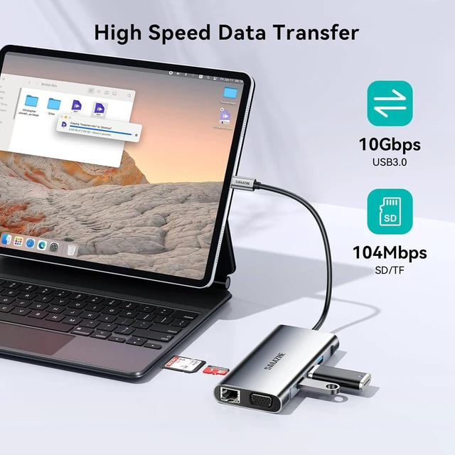 Alt view image 5 of 7 - SAMZHE USB C Docking Station 10-in-1 USB-C Hub Dual 4K HDMI Monitor Laptop Dock Stations Multiple Adapter with HDMI 4K+VGA+3 USB-A 3.0 Port+100W PD Charger+Ethernet+SD/TF+Audio