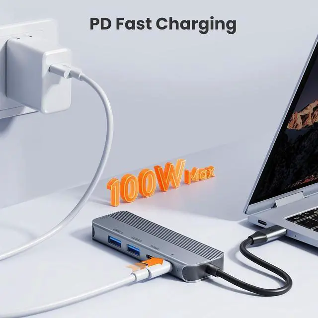 Alt view image 5 of 7 - GUSGU USB C Hub with 4K HDMI (5-in-1 Gray), 2*USB 3.0, 5Gbps Type C Port, PD Charging 100W, Multiport Adapter for HP Laptop, MacBook Pro/Air, Dell Inspiron/XPS, Acer, Lenovo