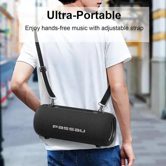 Alt view image 4 of 7 - Passau Portable Bluetooth Speakers Loud 40W Peak Stereo Sound, Passive Radiators-Deep Bass, All Day Playtime, Adjustable Strap, BT5.3, IPX5 Wireless Speaker RGB Lights for Indoor Outdoor