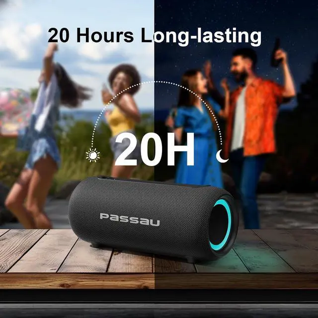 Alt view image 6 of 7 - Passau Portable Bluetooth Speakers Loud 40W Peak Stereo Sound, Passive Radiators-Deep Bass, All Day Playtime, Adjustable Strap, BT5.3, IPX5 Wireless Speaker RGB Lights for Indoor Outdoor