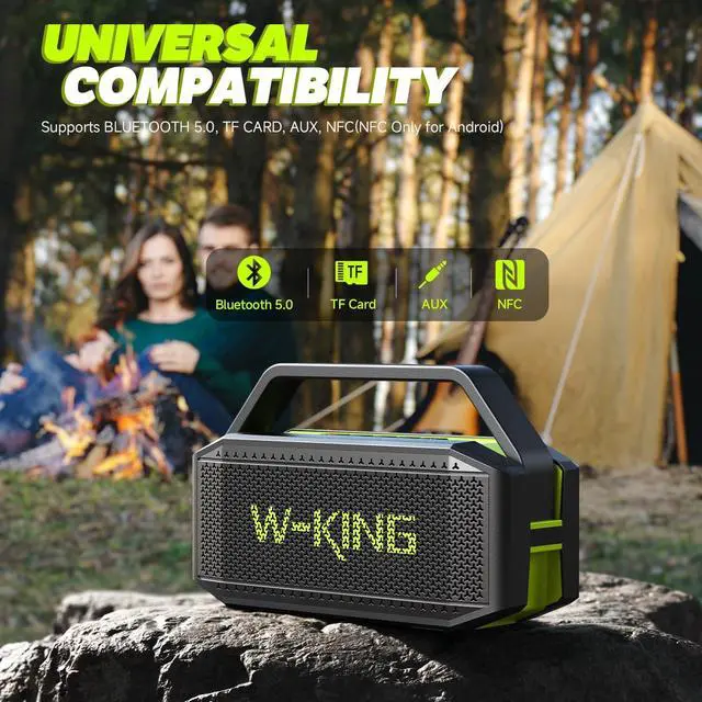 Alt view image 6 of 7 - W-KING Portable Loud Bluetooth Speaker Wireless, 100W Max IPX6 Waterproof Outdoor Speaker Subwoofer, 60W Exlarge Passive Radiator- All-Round Rich Bass/40H/EQ/PowerBank/TF/AUX, Party Big Large Boombox