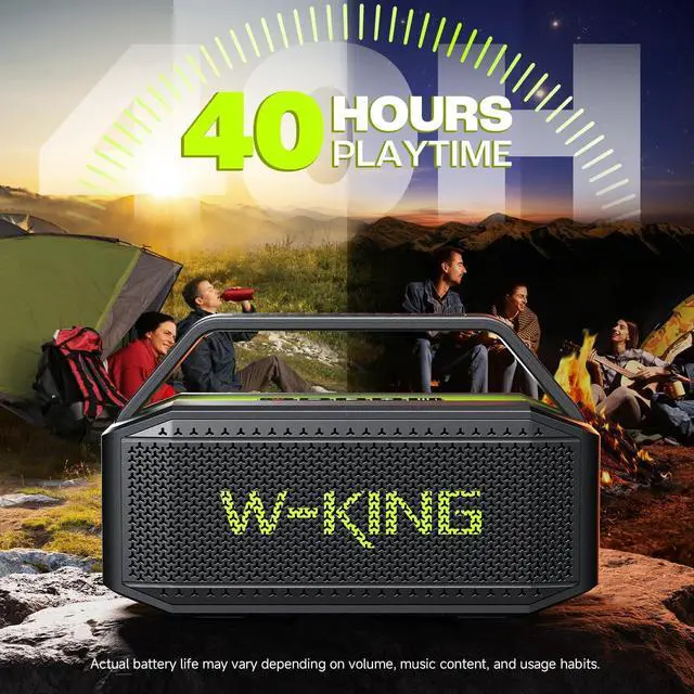 Alt view image 7 of 7 - W-KING Portable Loud Bluetooth Speaker Wireless, 100W Max IPX6 Waterproof Outdoor Speaker Subwoofer, 60W Exlarge Passive Radiator- All-Round Rich Bass/40H/EQ/PowerBank/TF/AUX, Party Big Large Boombox