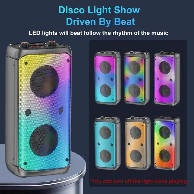 Alt view image 4 of 7 - Bluetooth Speaker, 80W Peak Wireless TWS Portable Outdoor Party Speakers with Subwoofer, Deep Bass, LED Colorful Lights, Loud Stereo Sound Boombox with Radio for Home, Camping, Travel