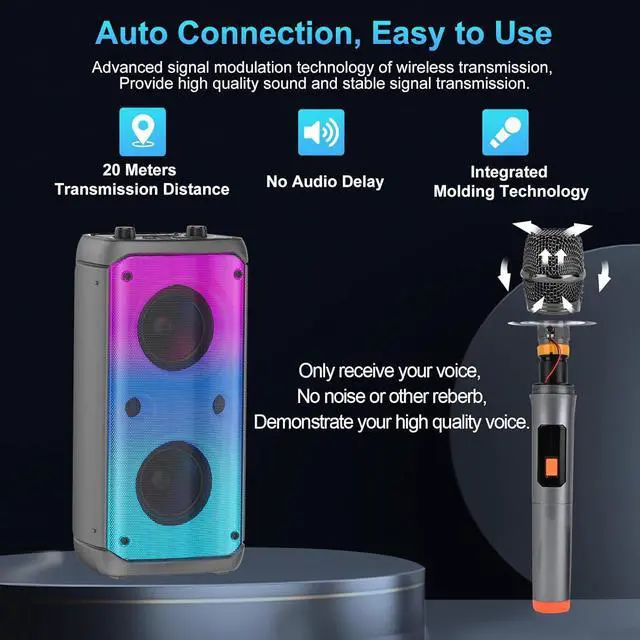 Alt view image 5 of 7 - Bluetooth Speaker, 80W Peak Wireless TWS Portable Outdoor Party Speakers with Subwoofer, Deep Bass, LED Colorful Lights, Loud Stereo Sound Boombox with Radio for Home, Camping, Travel
