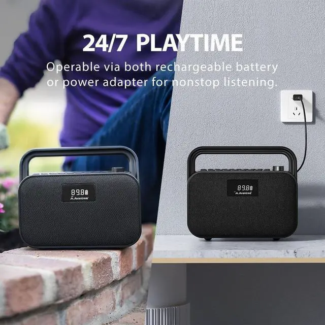 Alt view image 3 of 7 - Avantree PowerByte - Portable FM Radio with Powerful 30W Stereo Bluetooth Speakers & SD Card Player, 20hr Rechargeable Playtime, and Extended Range, Wireless & Wired Speaker & U Disk Player