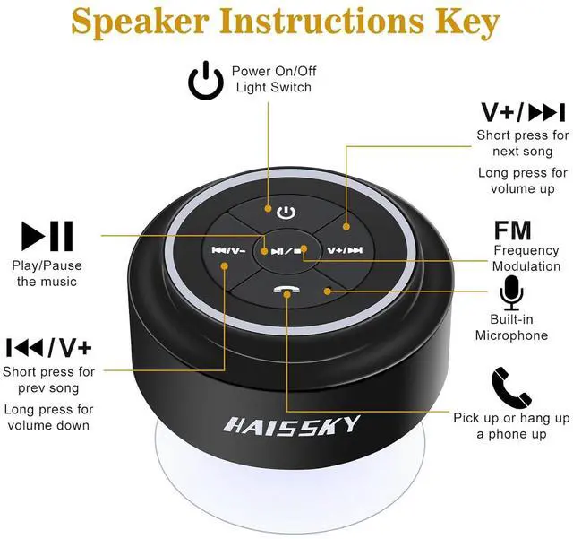 Alt view image 4 of 7 - HAISSKY Bluetooth Shower Speakers, Portable Wireless Speaker with Suction Cup, IP67 Waterproof Outdoor Wireless Speaker, Pairs Easily to Phones, Tablets, Computer, Gift for Men & Women