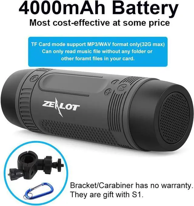 Alt view image 3 of 6 - ZEALOT Portable Bluetooth Speaker, Bluetooth Speakerfor Bicycle, Handlebar sepaker, IPX5 Waterproof, LED Torch Light, MIC/TF/AUX for Home Outdoor Hiking Camping iOS Andoird -Gray