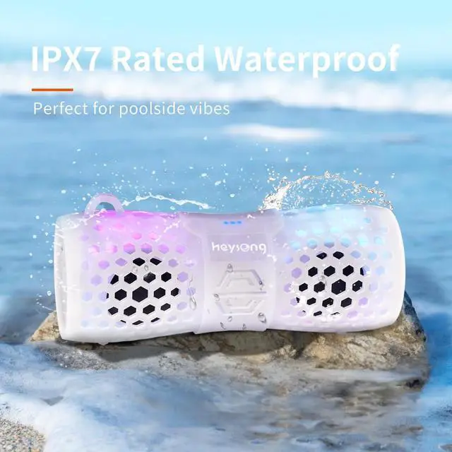 Alt view image 4 of 7 - HEYSONG Bluetooth Speaker, Portable Waterproof Shower Speakers with Lights, IPX7 Waterproof, Loud Sound, Floating, Travel Speakers for Pool, Beach, Kayak, Bike, Gifts for Men, Women, Teen