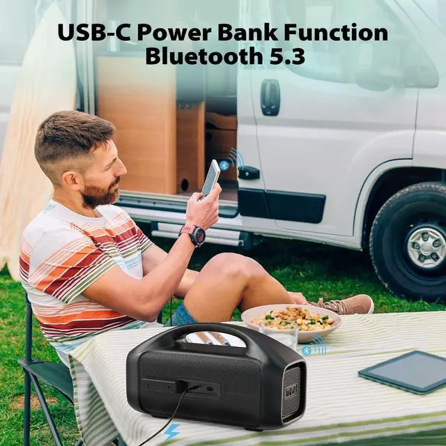 Alt view image 5 of 7 - Tribit StormBox Blast Portable Speaker: 90W Loud Stereo Sound with XBass, IPX7 Waterproof Bluetooth Speaker with LED Light, Bluetooth 5.3&TWS, Custom EQ, 30H Playtime for Outdoor