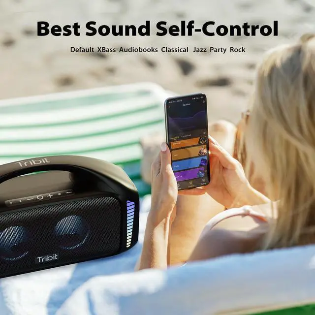 Alt view image 7 of 7 - Tribit StormBox Blast Portable Speaker: 90W Loud Stereo Sound with XBass, IPX7 Waterproof Bluetooth Speaker with LED Light, Bluetooth 5.3&TWS, Custom EQ, 30H Playtime for Outdoor