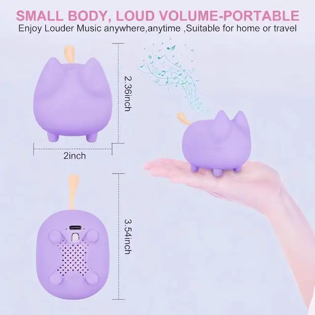 Alt view image 4 of 7 - Small Bluetooth Speaker, Cute Cat Mini Wireless Speakers with Loud Stereo Sound, Built-in Mic, Super Bass, Dual Pairing, Portable Speaker for Teen Girl Birthday Gift (Purple)