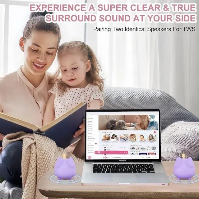 Alt view image 2 of 7 - Small Bluetooth Speaker, Cute Cat Mini Wireless Speakers with Loud Stereo Sound, Built-in Mic, Super Bass, Dual Pairing, Portable Speaker for Teen Girl Birthday Gift (Purple)