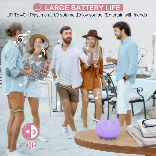 Alt view image 5 of 7 - Small Bluetooth Speaker, Cute Cat Mini Wireless Speakers with Loud Stereo Sound, Built-in Mic, Super Bass, Dual Pairing, Portable Speaker for Teen Girl Birthday Gift (Purple)