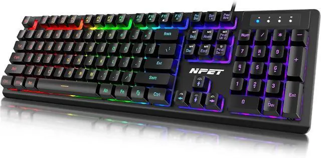 Main image of NPET K10 Wired Gaming Keyboard, LED Backlit, Spill-Resistant Design, Multimedia Keys, Quiet Silent USB Membrane Keyboard for Desktop, Computer, PC (Black)